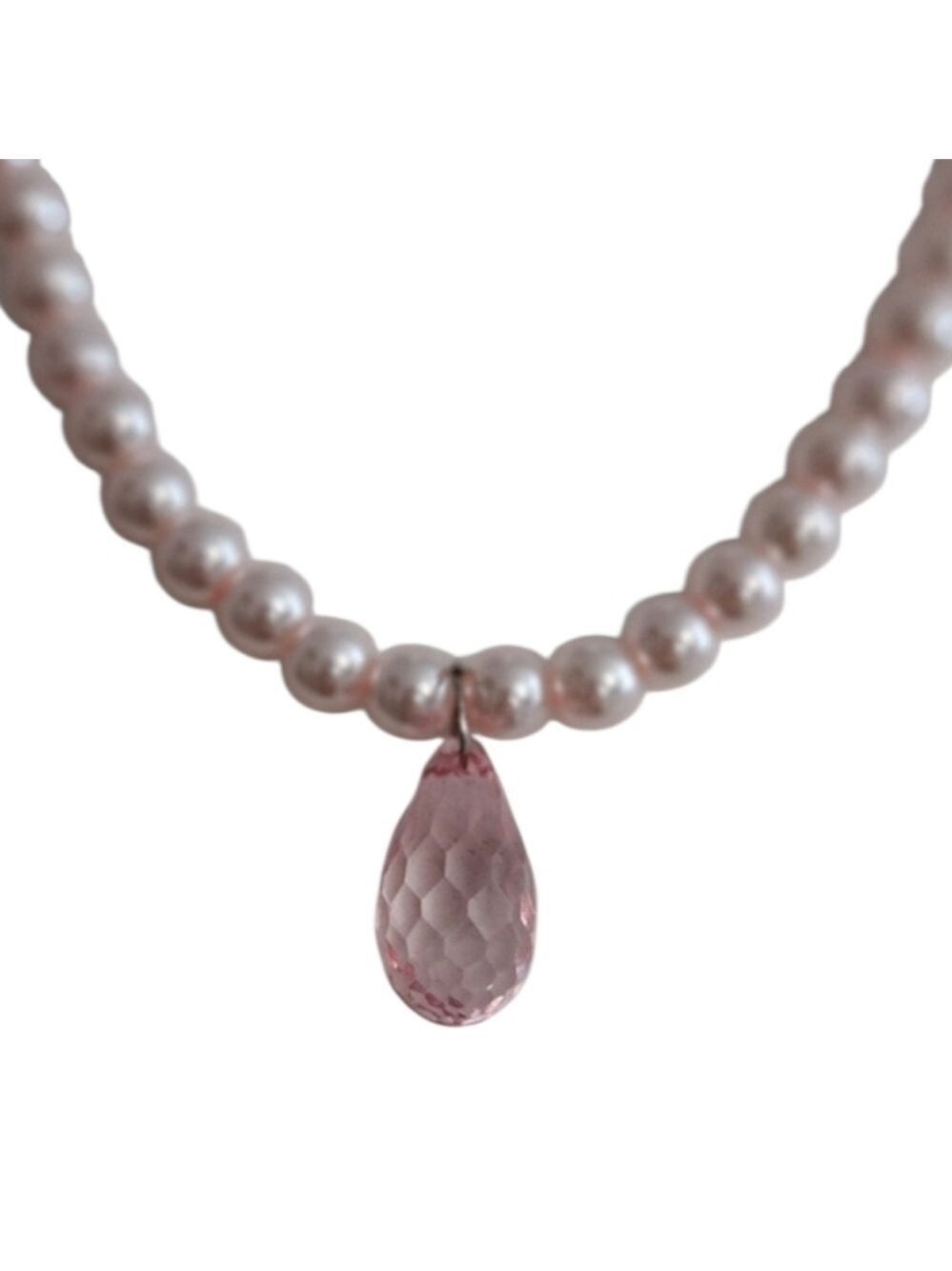 Pink Pearl Necklace with Pink Crystal Pendant